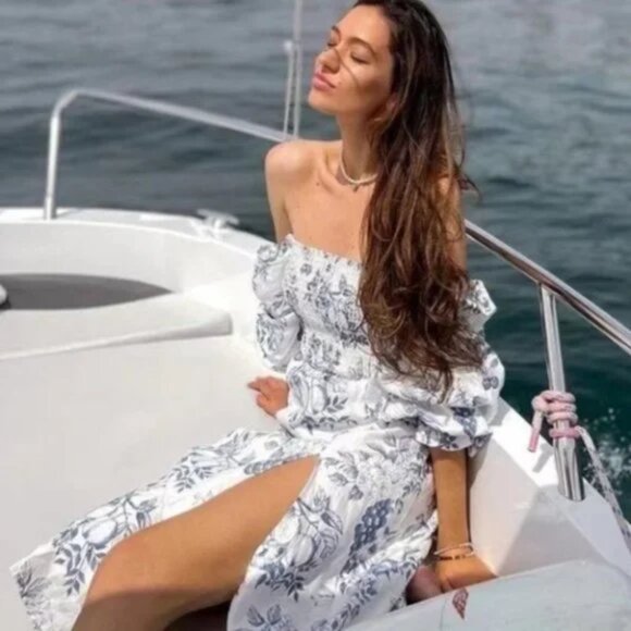 Reformation | 100% Linen‎ Gitane Midi Dress in Corsica Floral Blue Small - Picture 5 of 11